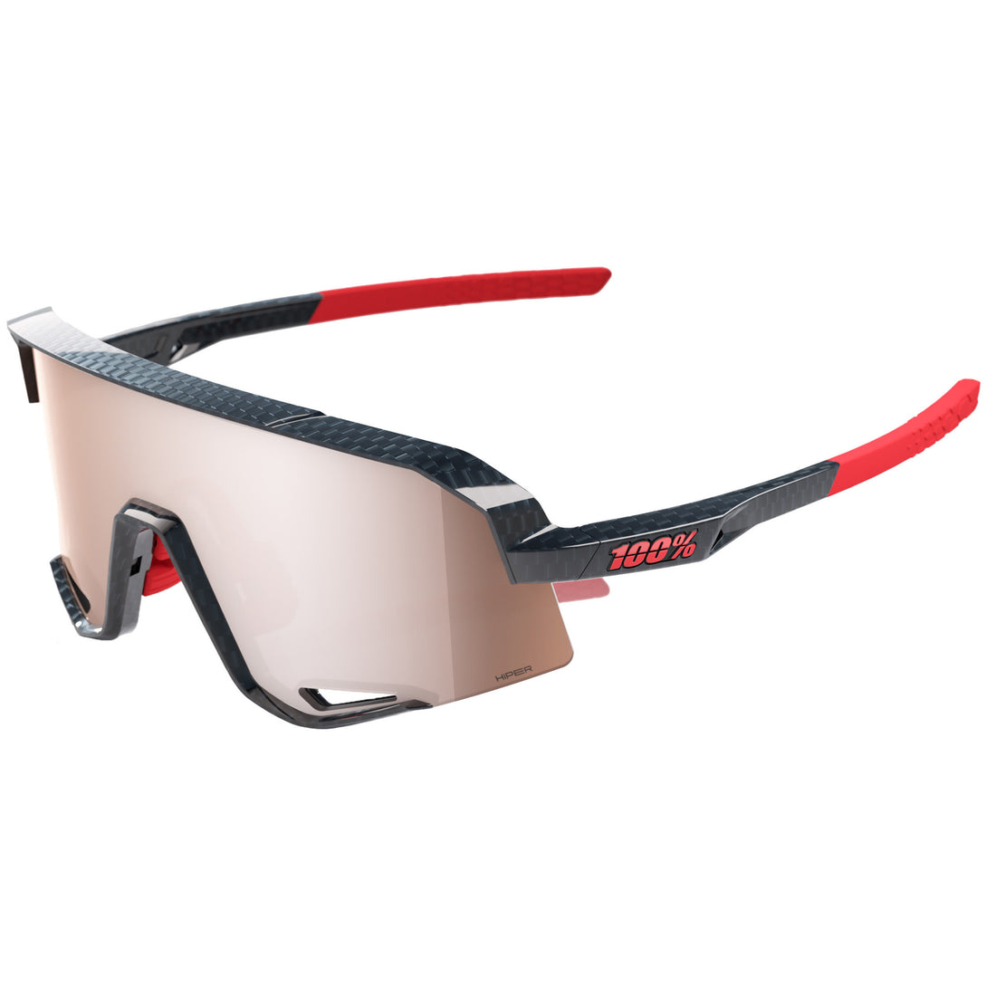 100% Slendale Sunglasses Gloss Carbon Fiber - HiPER Crimson Silver Mirror
