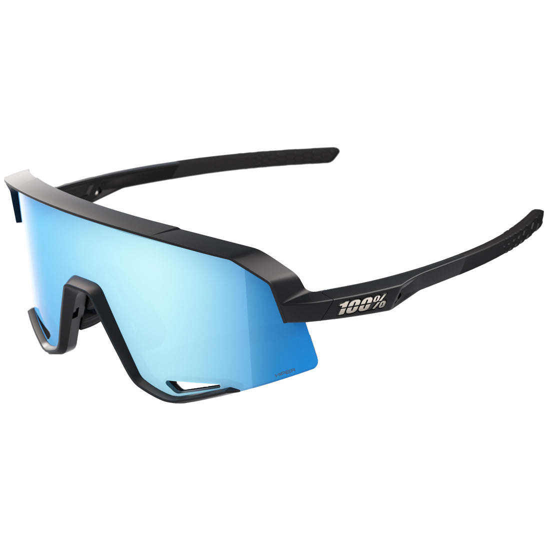 100% Slendale Sunglasses Matte Black - HiPER Blue Multilayer Mirror