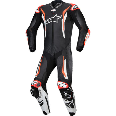 Alpinestars GP Tech v5 1-Piece Leather Suit Black/White/Red Fluo