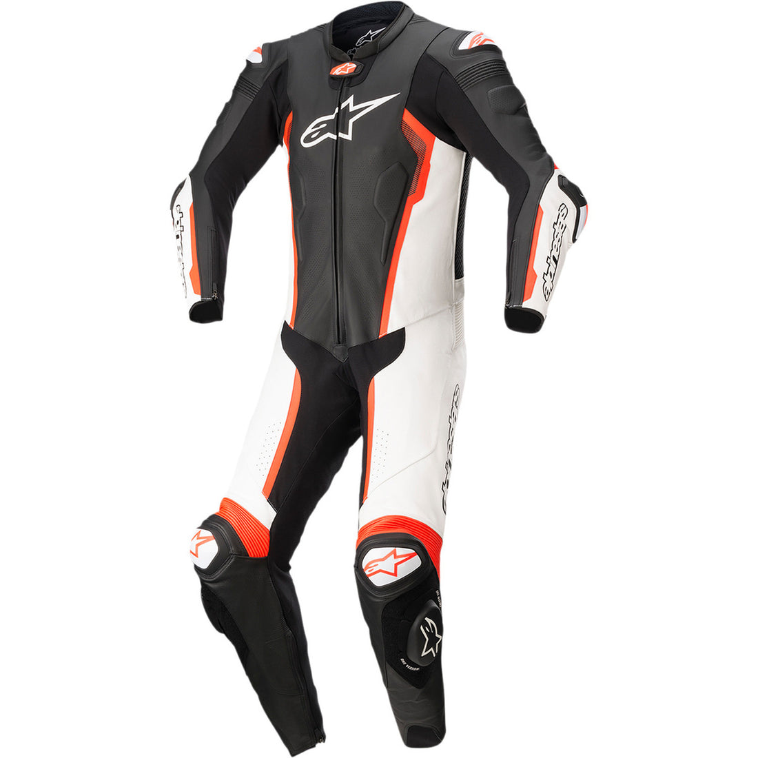 Alpinestars Missile v2 1-Piece Leather Suit Black/White/Red Fluo