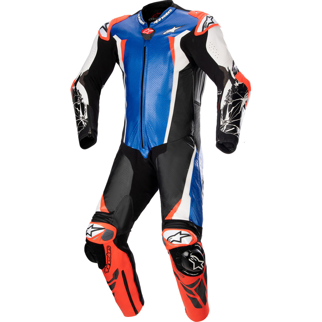 Alpinestars Racing Absolute v2 1-Piece Leather Suit Metallic Blue/Black/White/Red Fluo