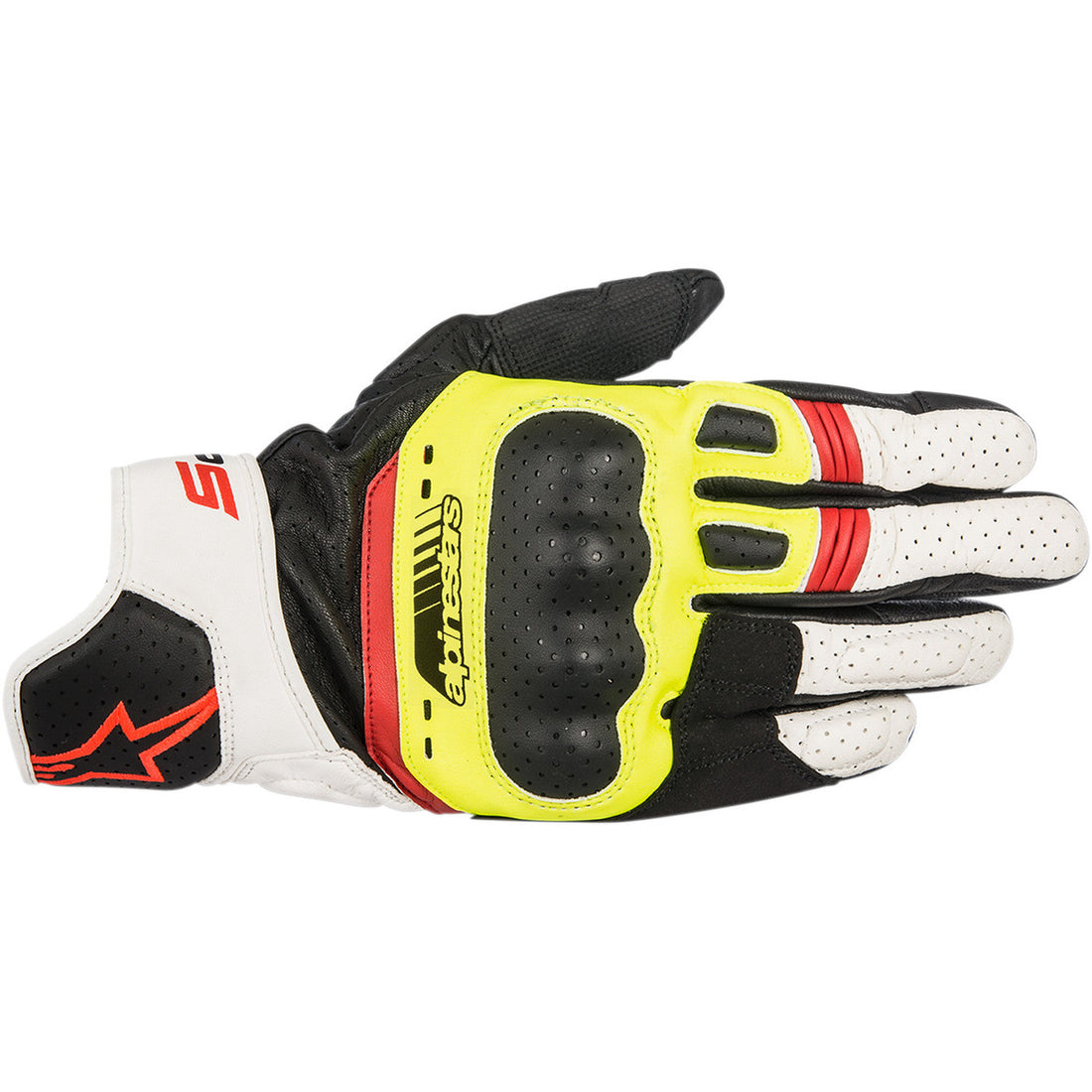 Alpinestars SP-5 Leather Gloves Black/Fluo Yellow/White/Fluo Red