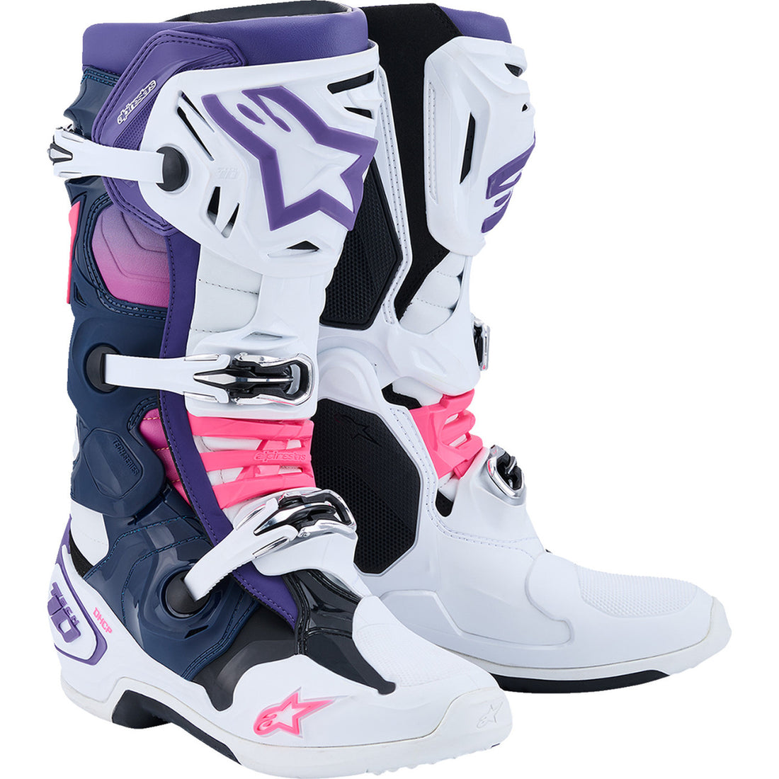 Alpinestars Tech 10 Boots White/Violet/Navy/Pink Fluorescent