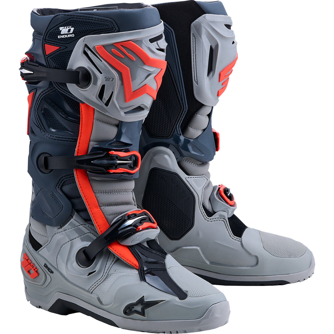 Alpinestars Tech 10 Enduro Boots Medium Gray/Dark Gray/Fluorescent Red