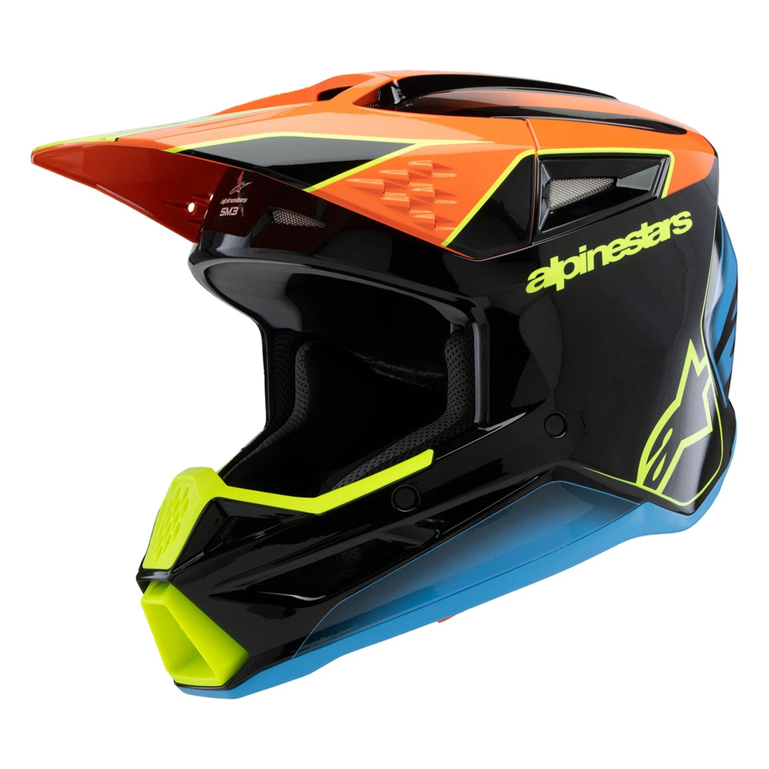 Alpinestars Youth SM3 Fray Gloss Black/Orange/Yellow Fluo