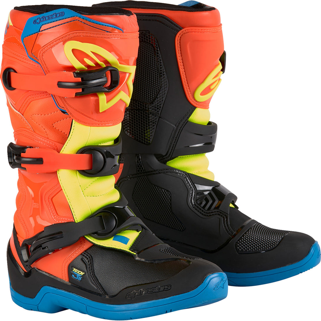 Alpinestars Youth Tech 3S Boots Orange/Blue/Yellow/Black